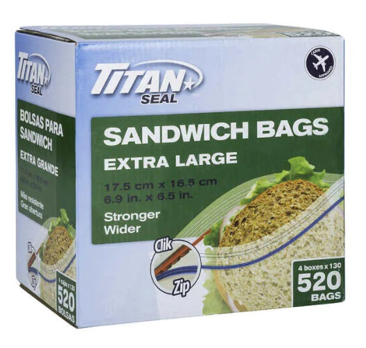 Titan Extra-large Sandwich Bags 4 packs of 130